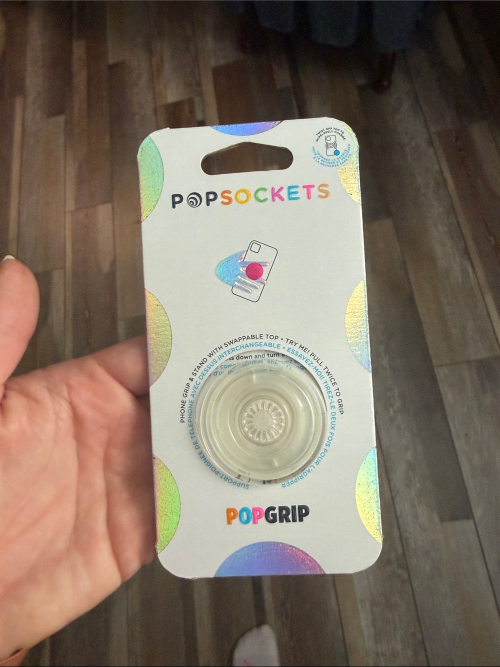 PopSocket PopGrip Clear Phone Grip with Holographic Packaging